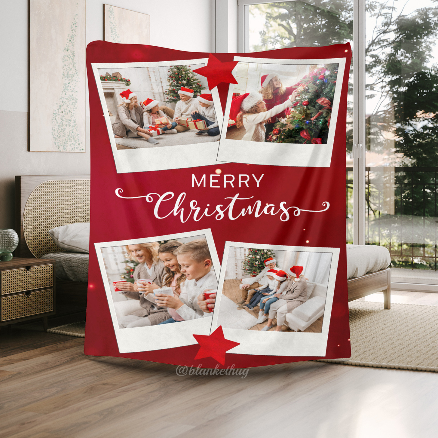 Merry Christmas Custom 4 Photos Fleece Blanket