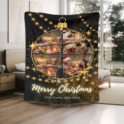 Merry Christmas Bulb Custom 4 Photos Fleece Blanket