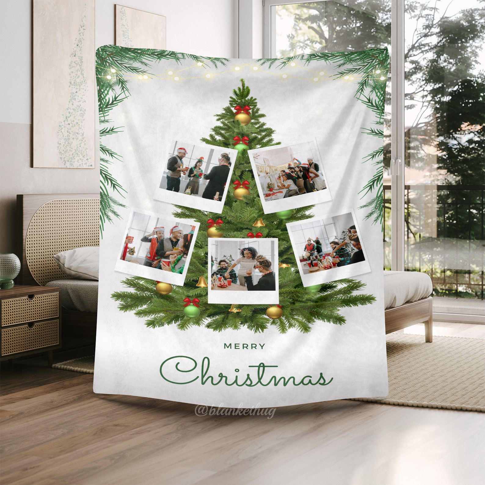 Christmas tree Custom 5 Photos Fleece Blanket
