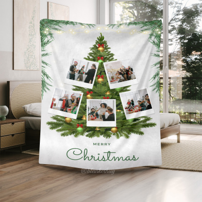 Christmas tree Custom 5 Photos Fleece Blanket