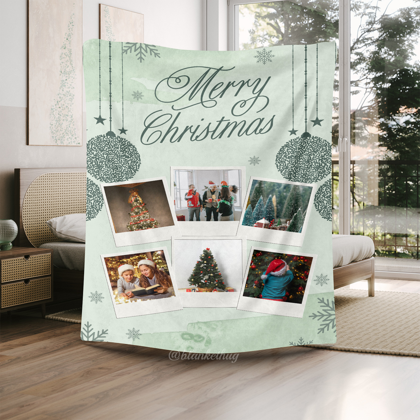Merry Christmas Custom 6 Photos Fleece Blanket