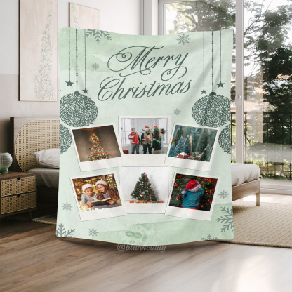 Merry Christmas Custom 6 Photos Fleece Blanket
