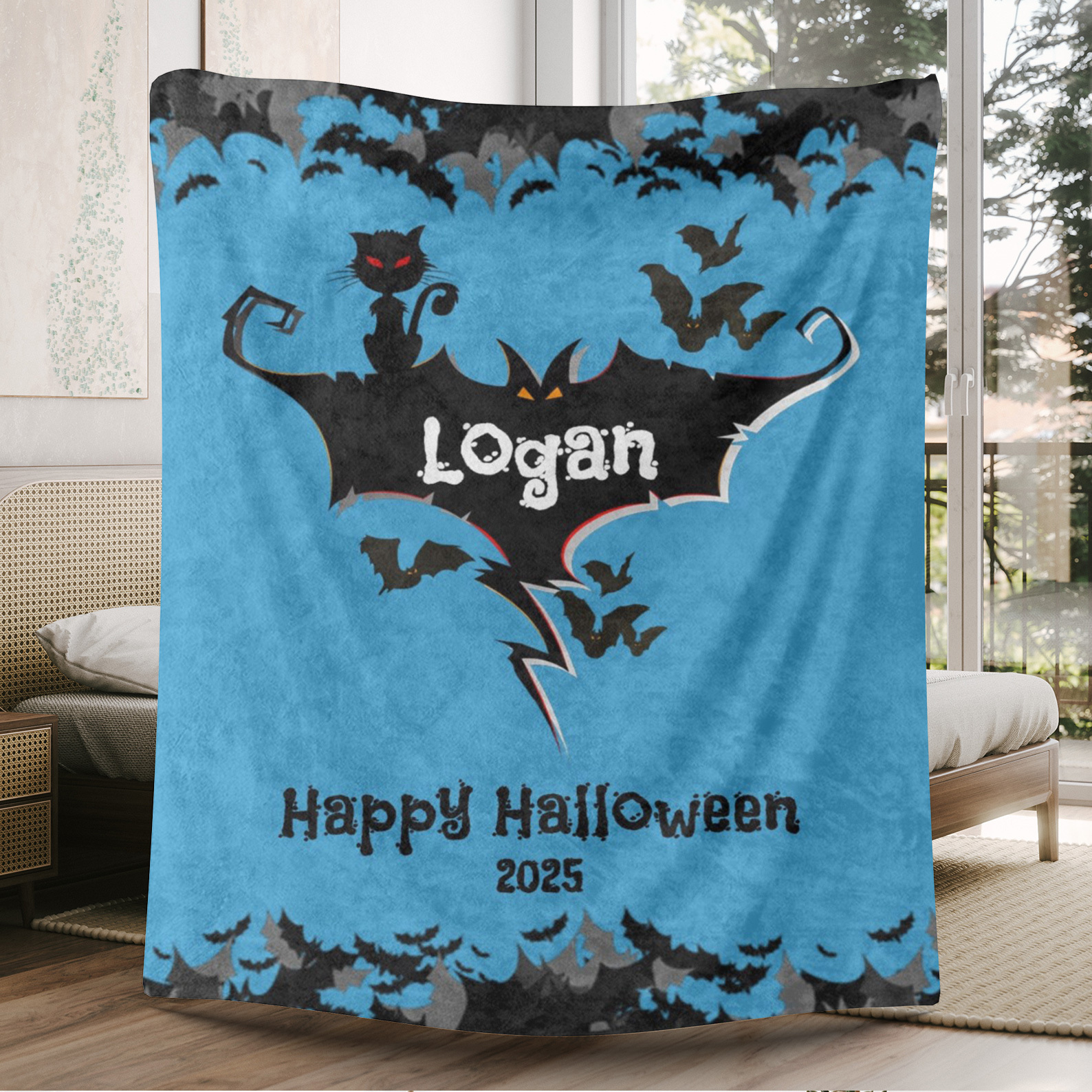 Bat Name Halloween Blanket