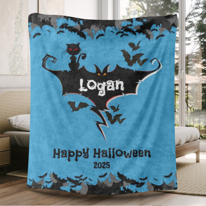 Bat Name Halloween Blanket