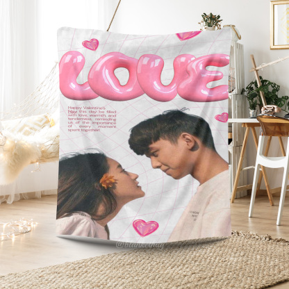 Pink Valentine's Day Story - Custom Photo Fleece Blanket
