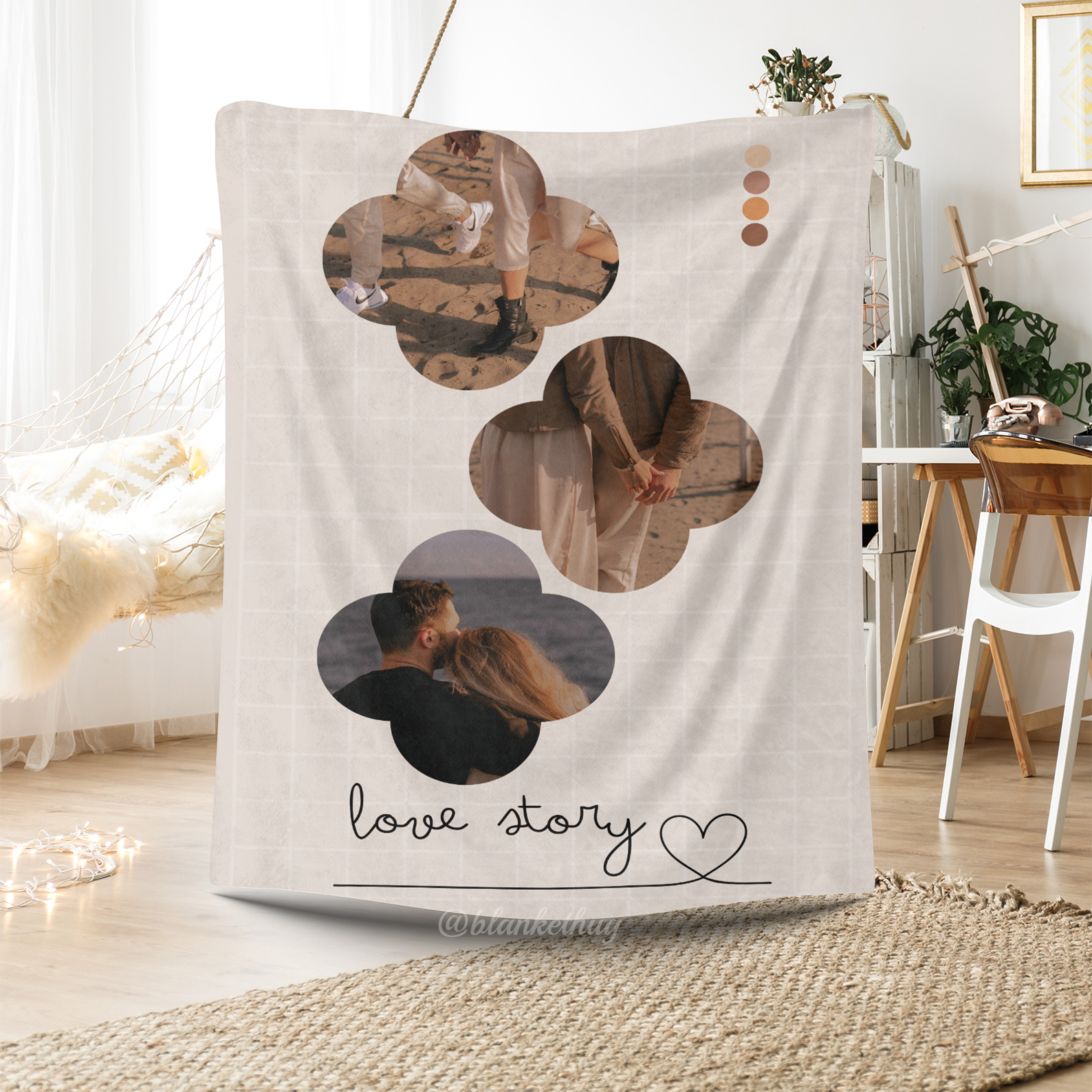 Love Story - Custom 3 Photos Fleece Blanket