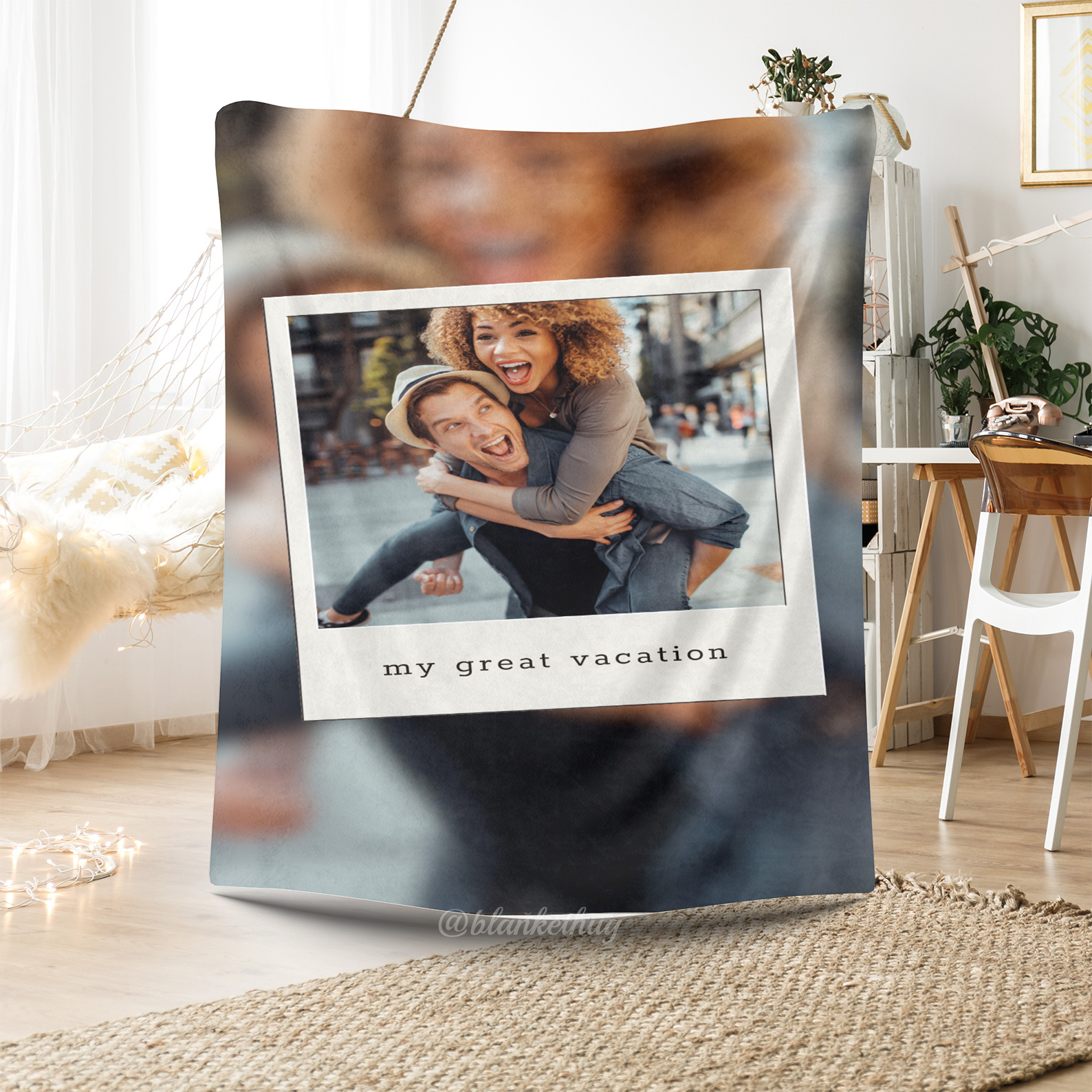 White Grey Instant Photo Vacation Custom Photo Fleece Blanket