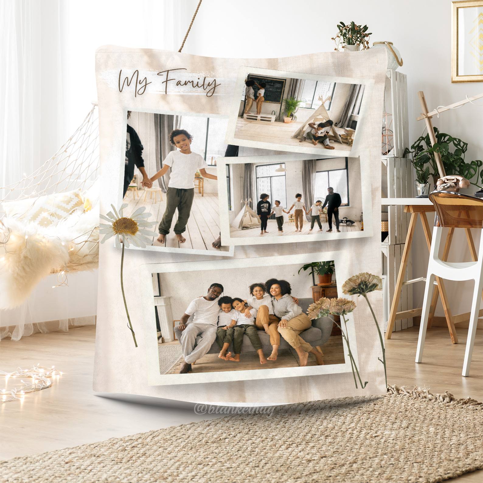 My Family Custom Photos Merry Everything Fleece Blanket