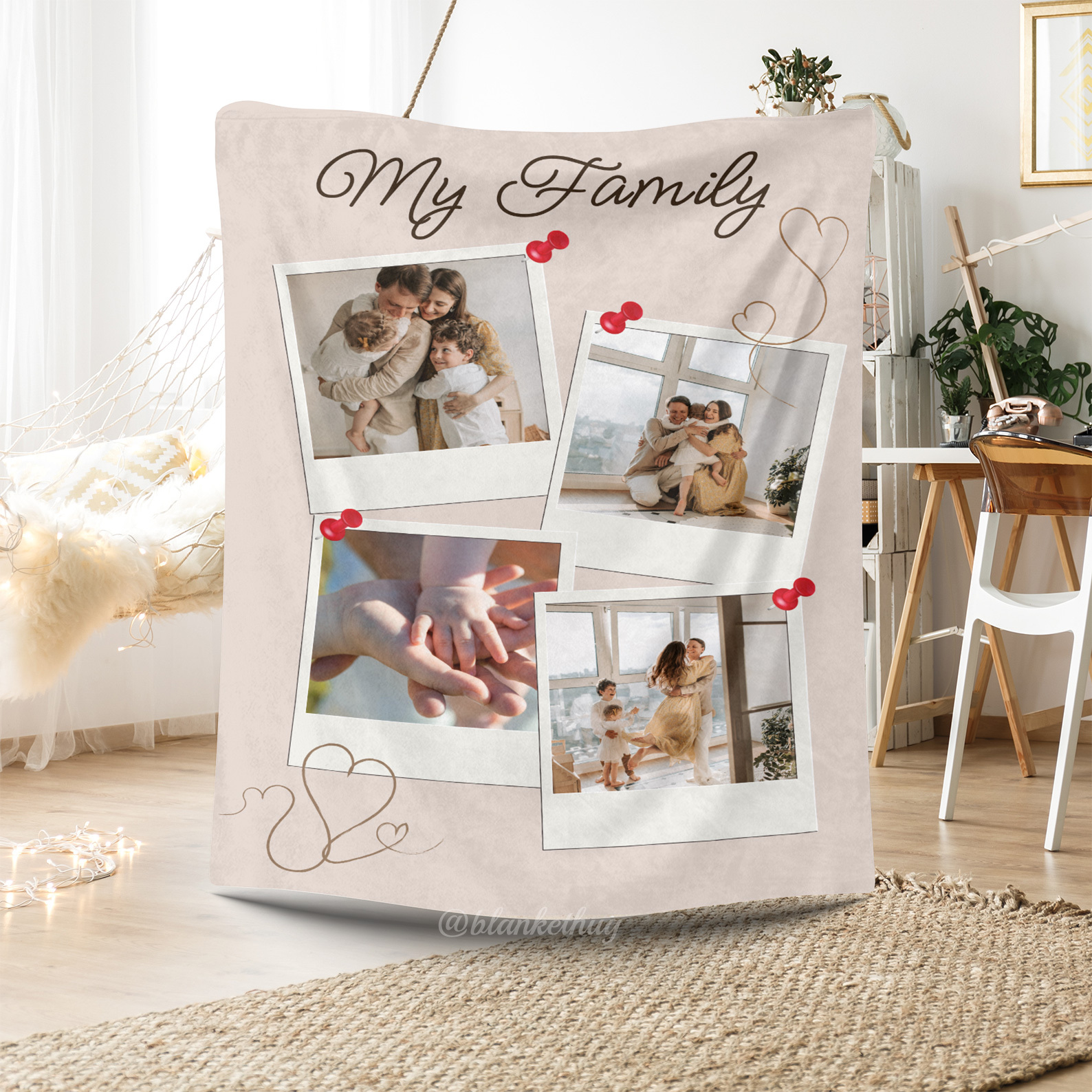 Family Custom 4 Photos Fleece Blanket