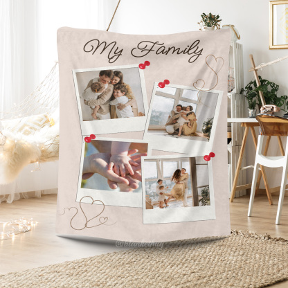 Family Custom 4 Photos Fleece Blanket