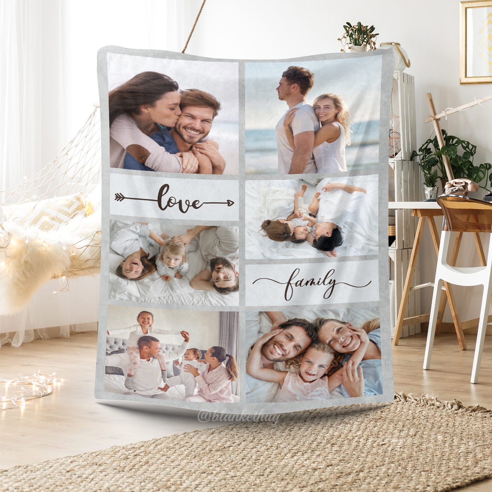 Love Family Custom 6 Photos Fleece Blanket