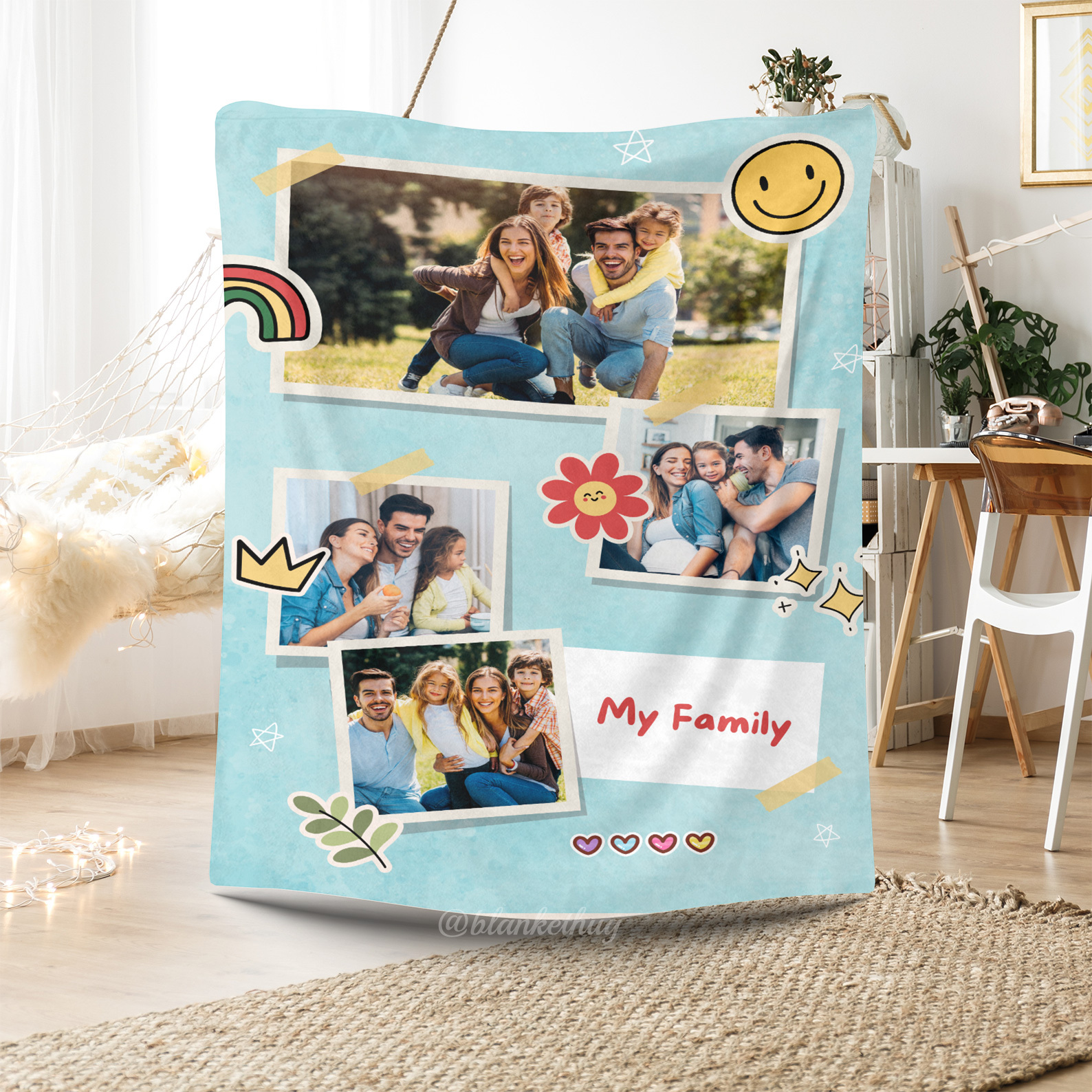 My Family Custom 4 Photos Cute Fleece Blanket