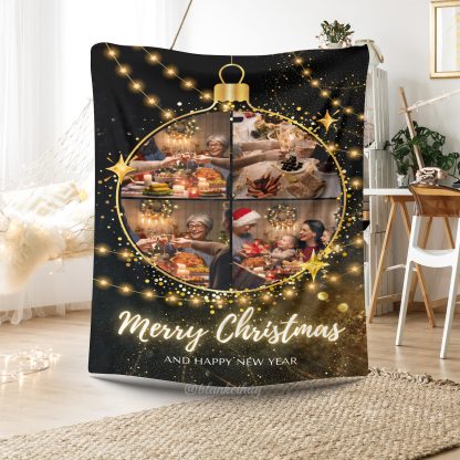 Merry Christmas Bulb Custom 4 Photos Fleece Blanket