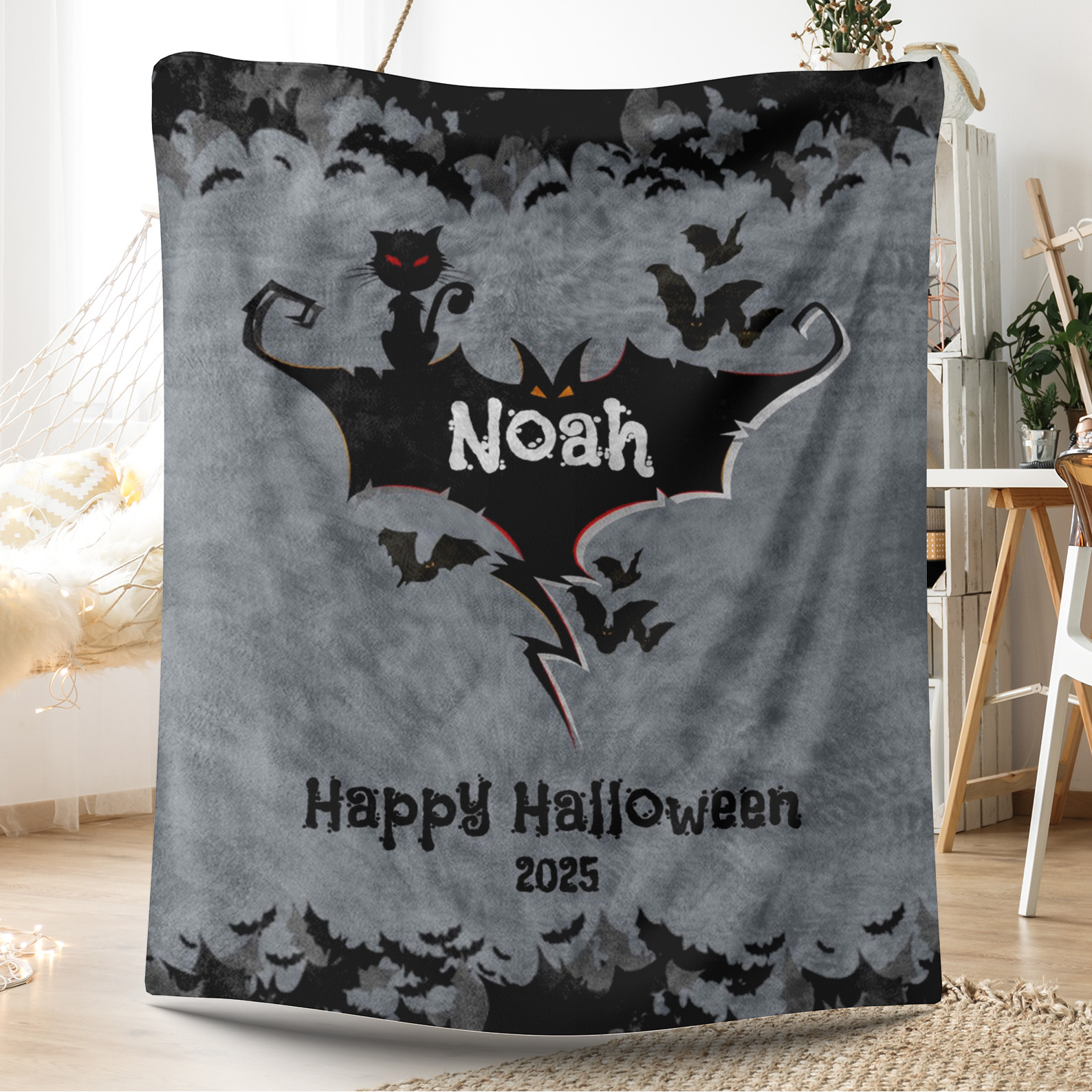 Bat Name Halloween Blanket