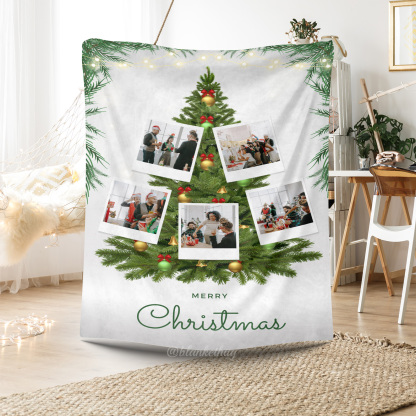 Christmas tree Custom 5 Photos Fleece Blanket