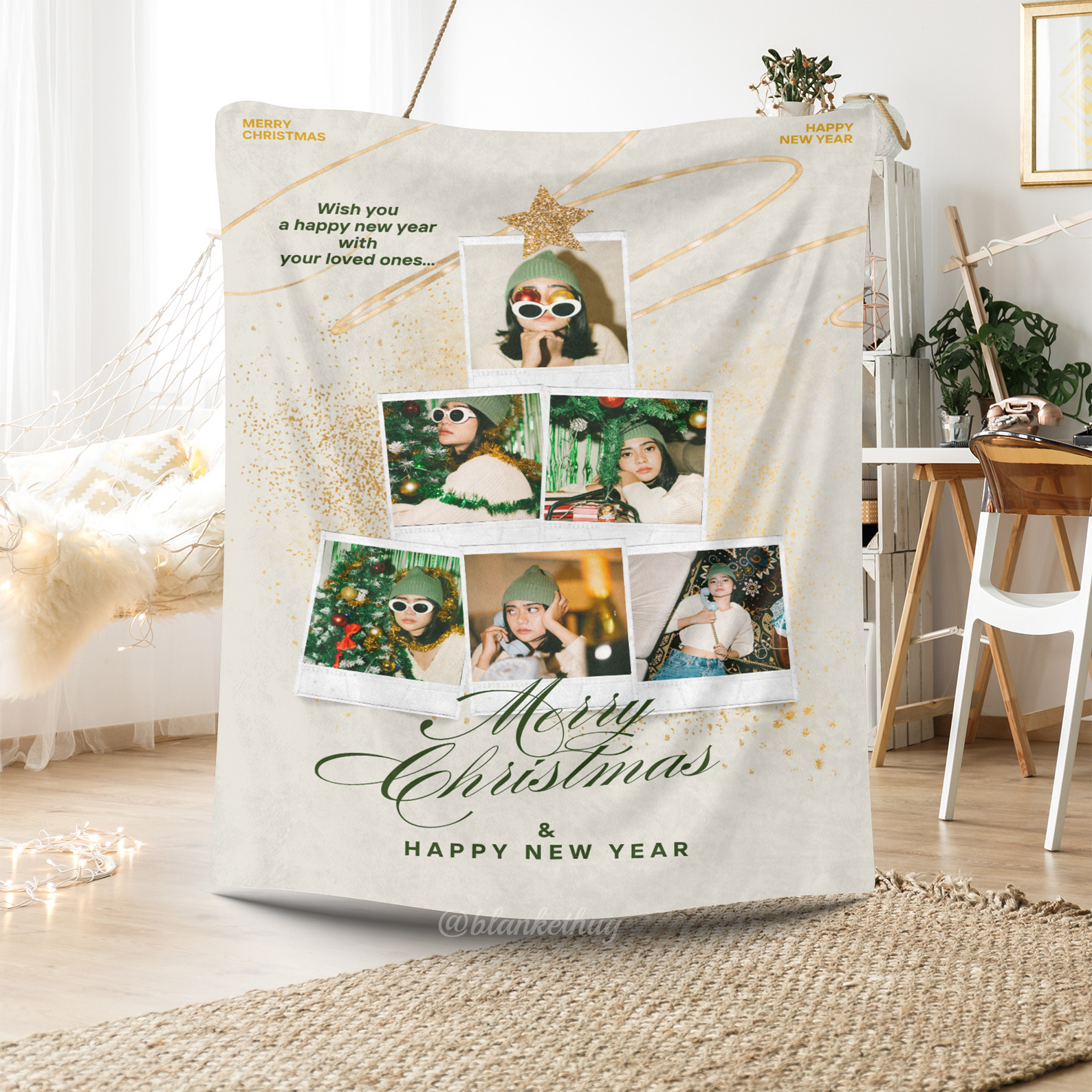 Merry Christmas&Happy New Year Custom 6 Photos Fleece Blanket