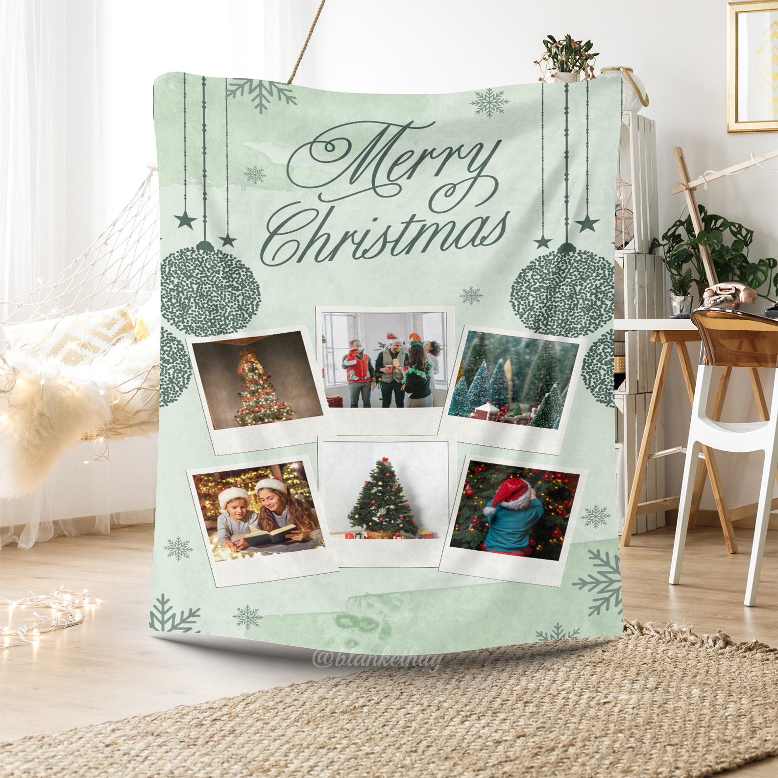 Merry Christmas Custom 6 Photos Fleece Blanket
