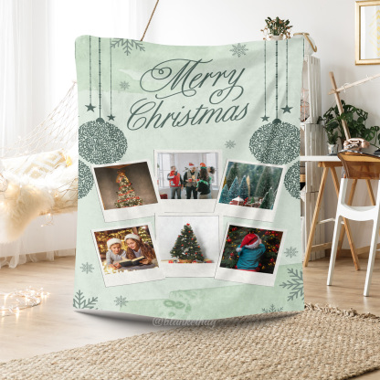 Merry Christmas Custom 6 Photos Fleece Blanket