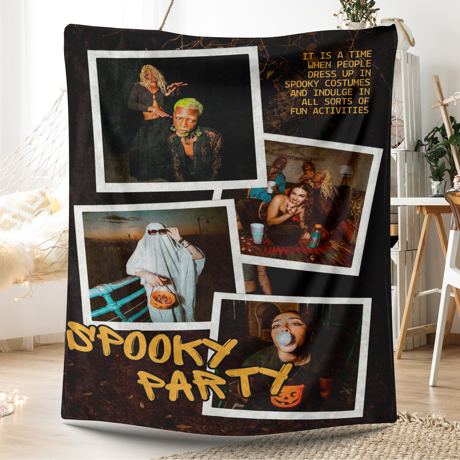 Spooky Party Halloween Custom 4 Photos Fleece Blanket 