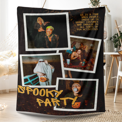 Spooky Party Halloween Custom 4 Photos Fleece Blanket 