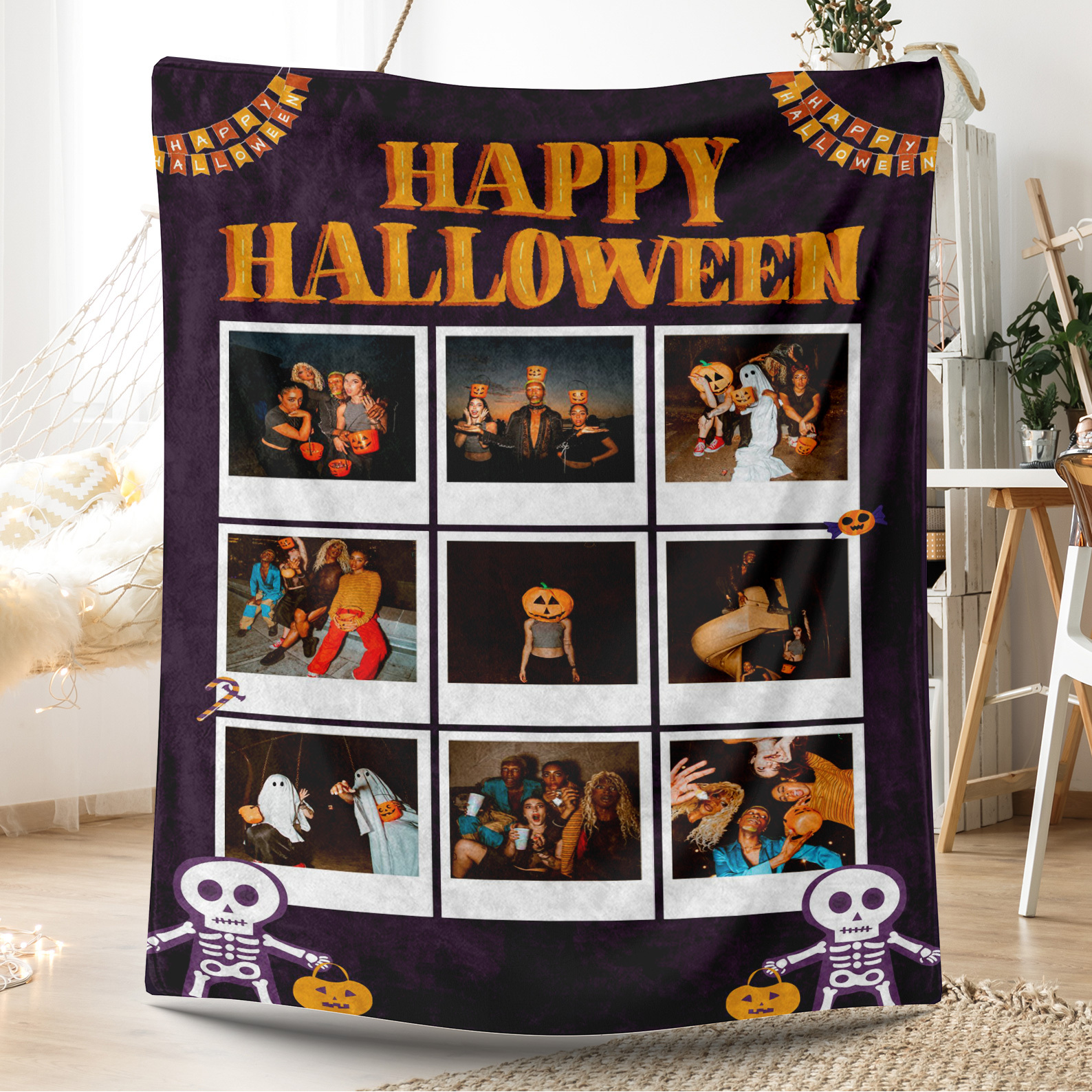 Personalized 9 Photos Blanket Happy Halloween