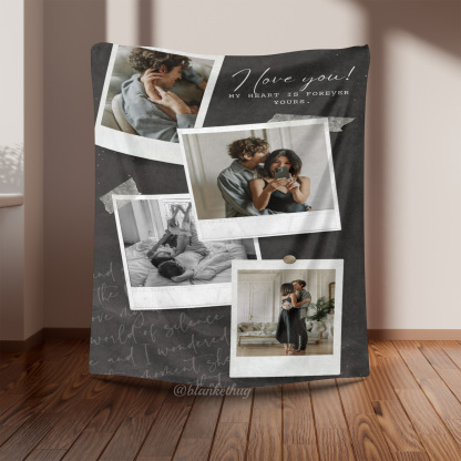 Black Vintage Photo Collage Custom Photo Fleece Blanket
