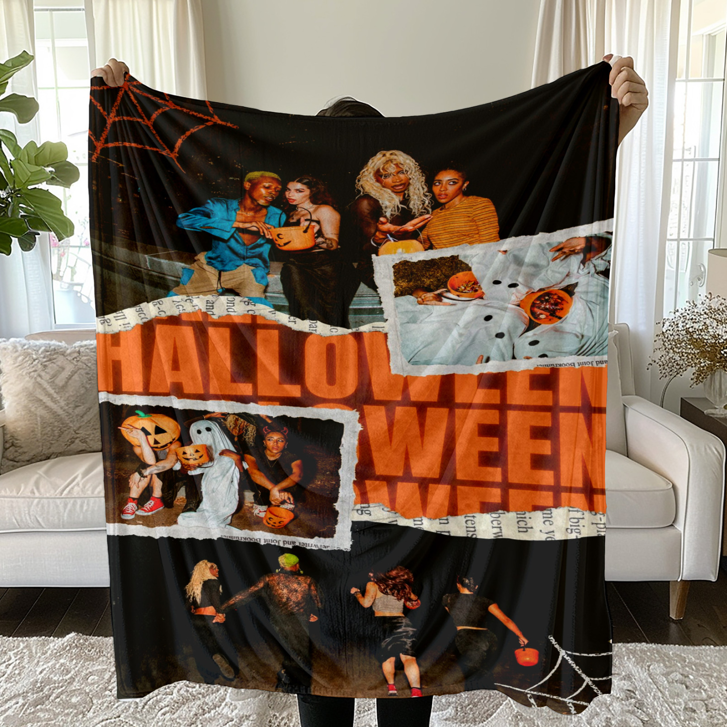 Personalized 4 Photos Blanket Halloween