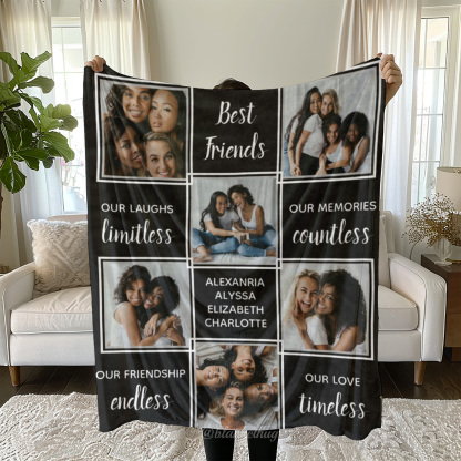 Best Friends  Personalized 6 Photos Fleece Blankets 