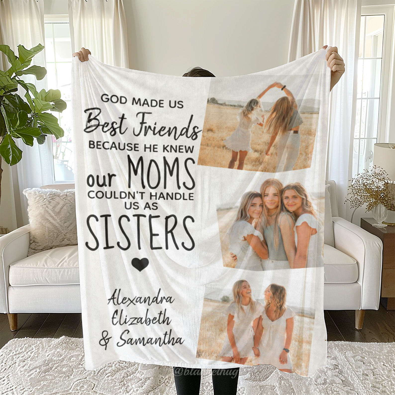 God Made Us Best Friends Personalized 3 Photos Fleece Blankets 