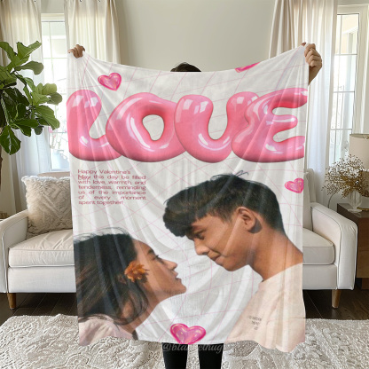 Pink Valentine's Day Story - Custom Photo Fleece Blanket