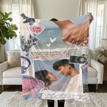 Pink Retro Aesthetic Scrapbook Romantic Photo Fleece Blanket