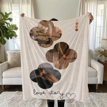 Love Story - Custom 3 Photos Fleece Blanket
