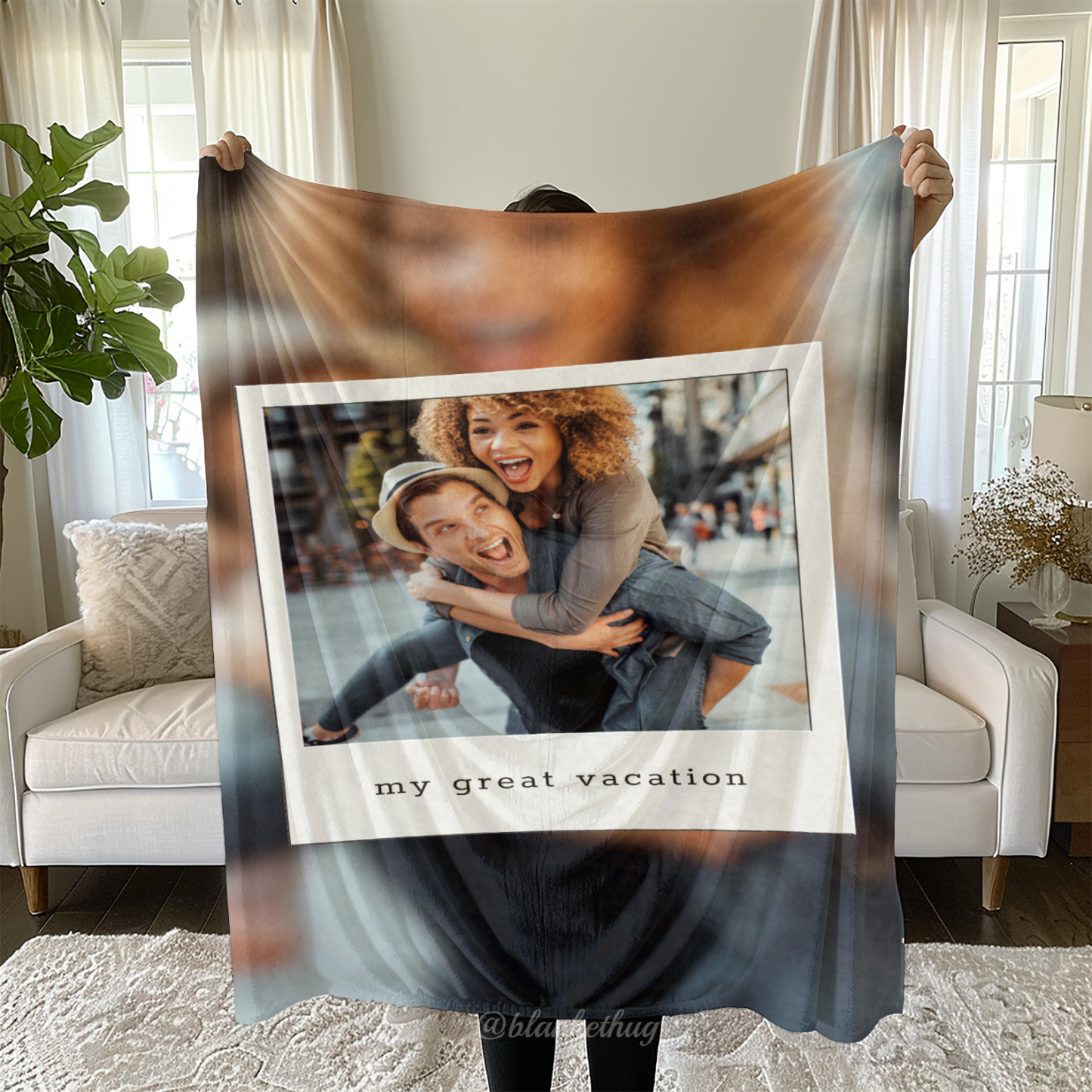 White Grey Instant Photo Vacation Custom Photo Fleece Blanket