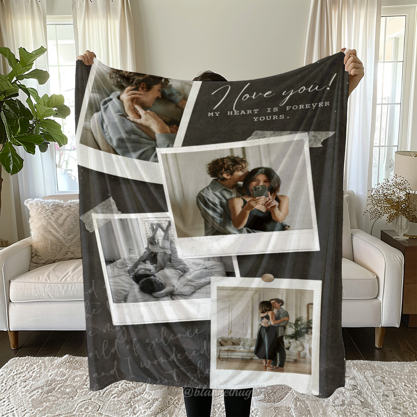 Black Vintage Photo Collage Custom Photo Fleece Blanket