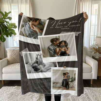Black Vintage Photo Collage Custom Photo Fleece Blanket