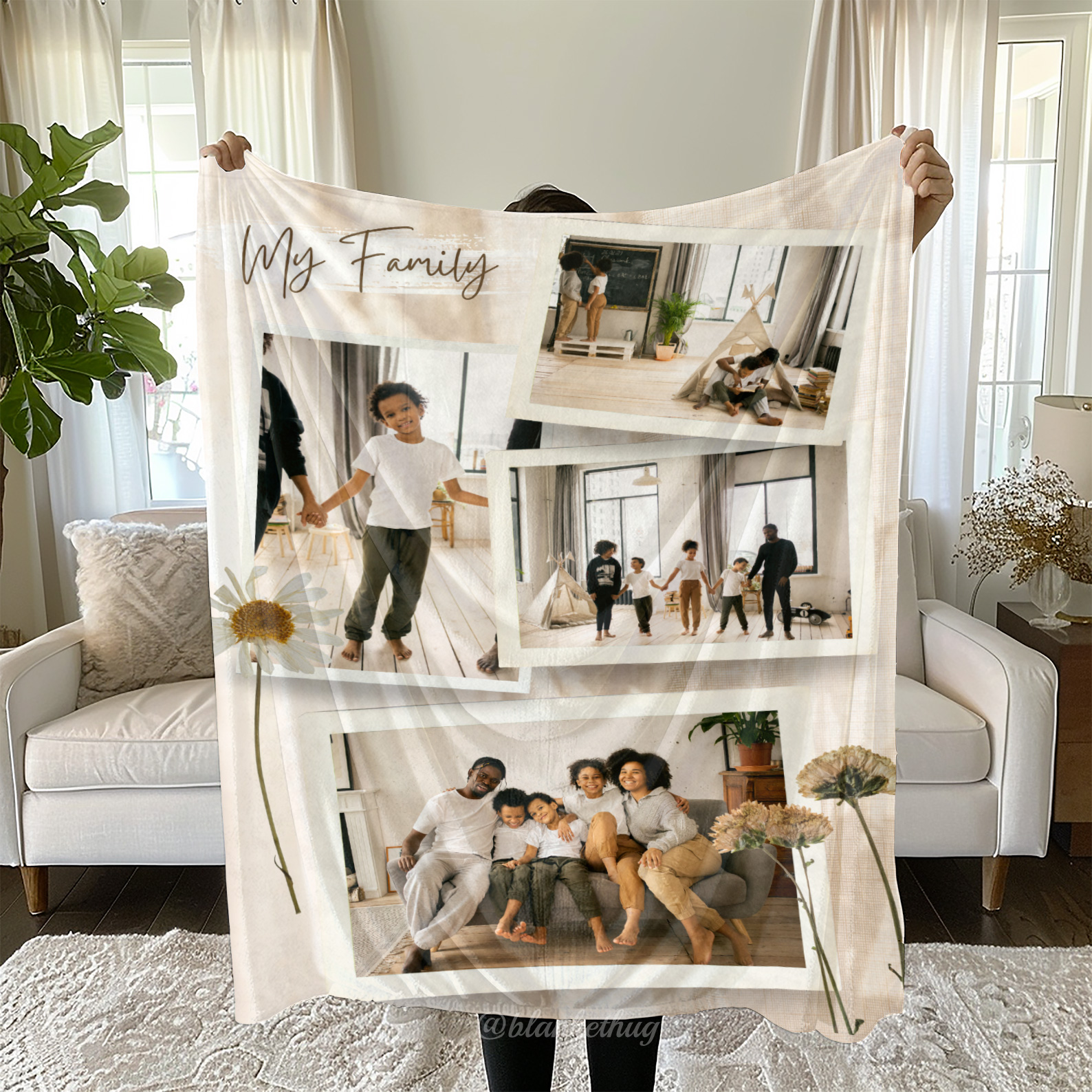 My Family Custom Photos Merry Everything Fleece Blanket