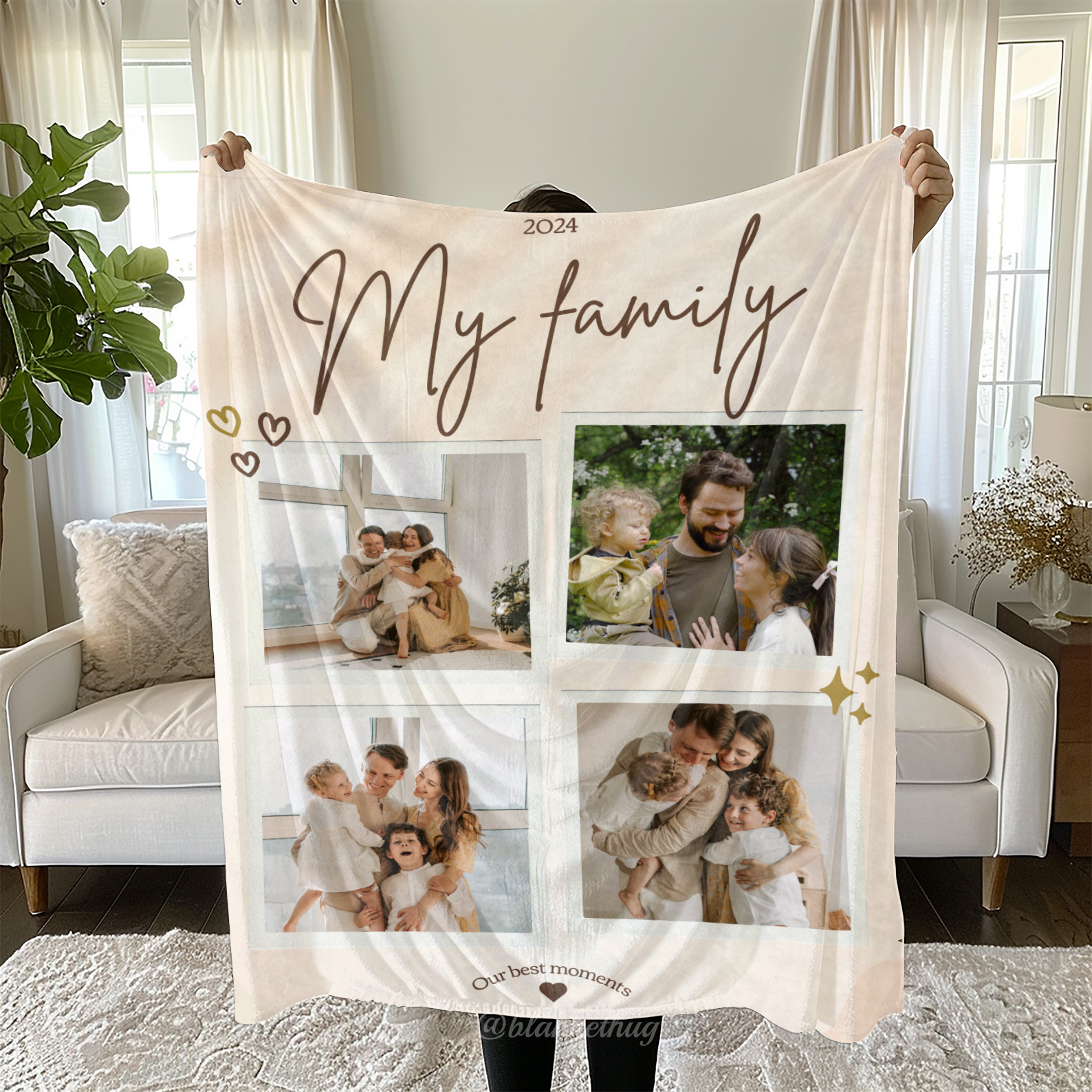 My Family Custom 4 Photos Fleece Blanket