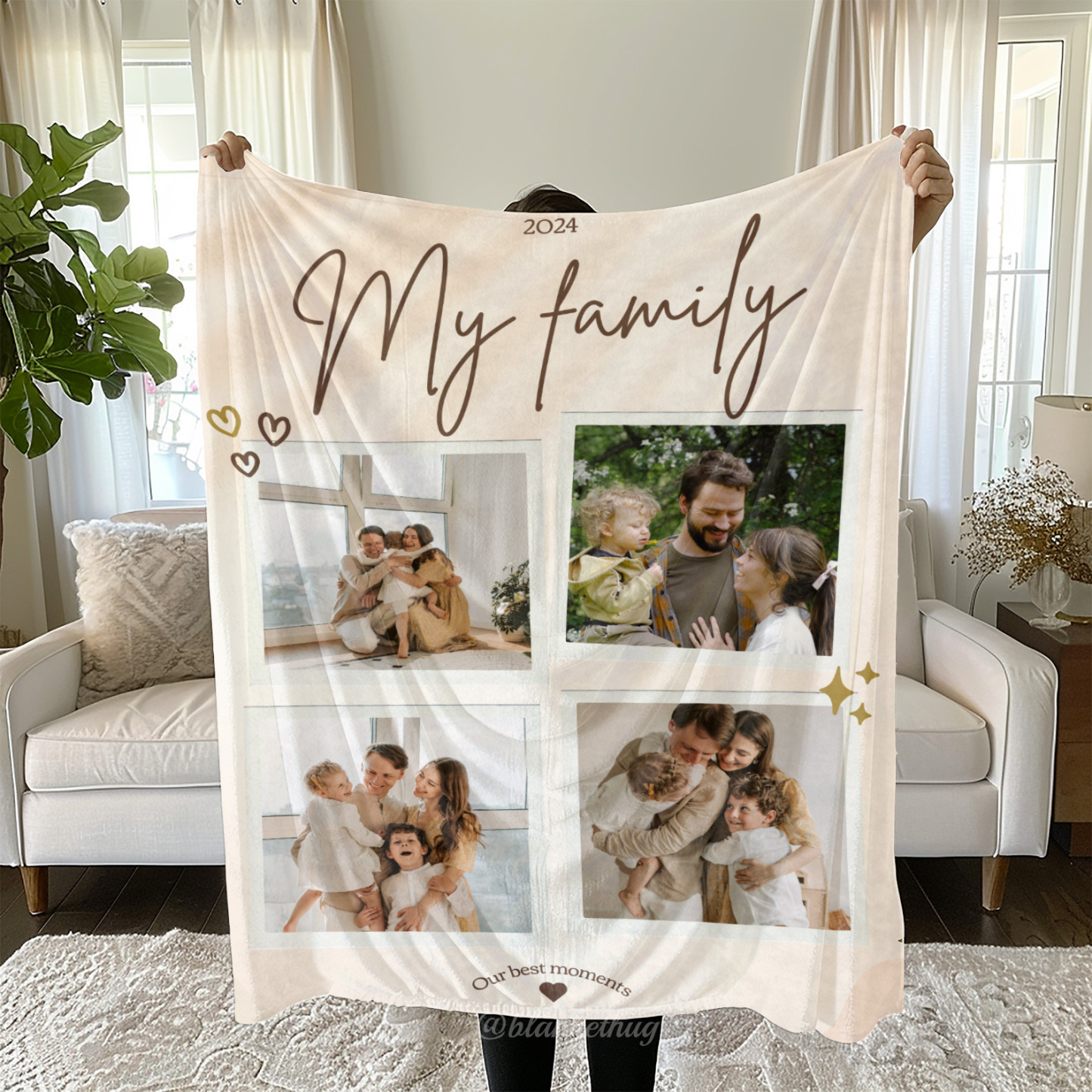 My Family Custom 4 Photos Fleece Blanket