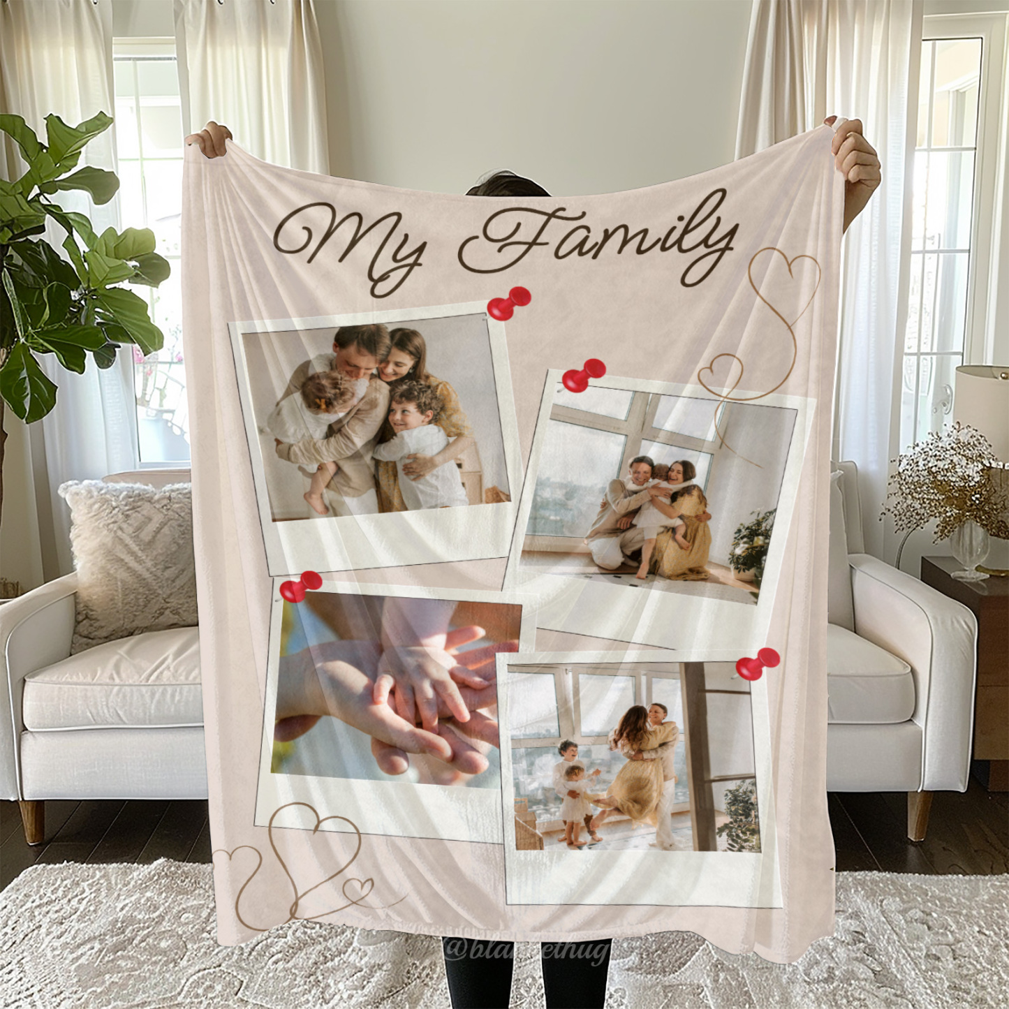 Family Custom 4 Photos Fleece Blanket