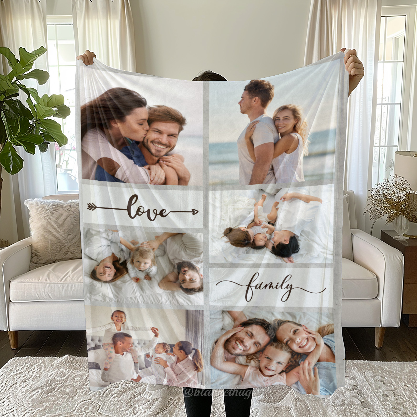 Love Family Custom 6 Photos Fleece Blanket