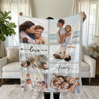 Love Family Custom 6 Photos Fleece Blanket