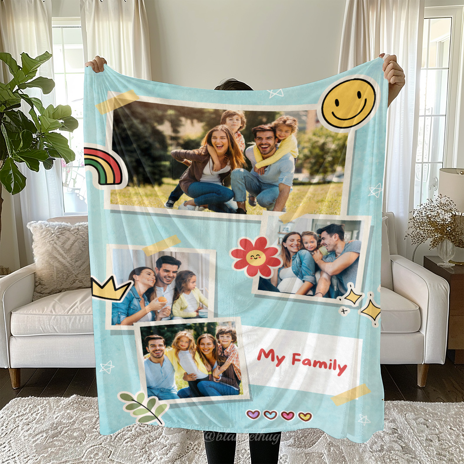 My Family Custom 4 Photos Cute Fleece Blanket