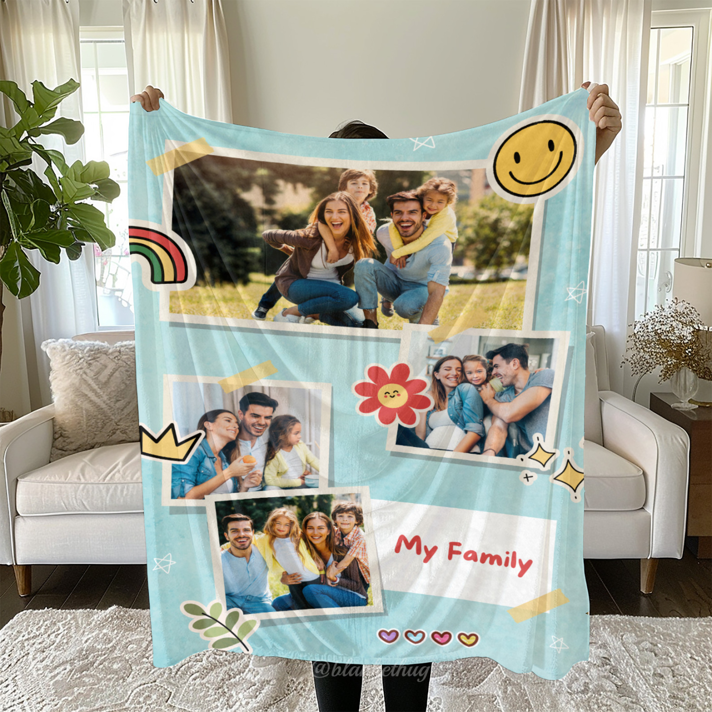 My Family Custom 4 Photos Cute Fleece Blanket
