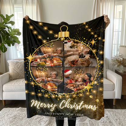 Merry Christmas Bulb Custom 4 Photos Fleece Blanket