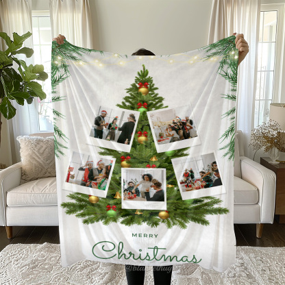 Christmas tree Custom 5 Photos Fleece Blanket