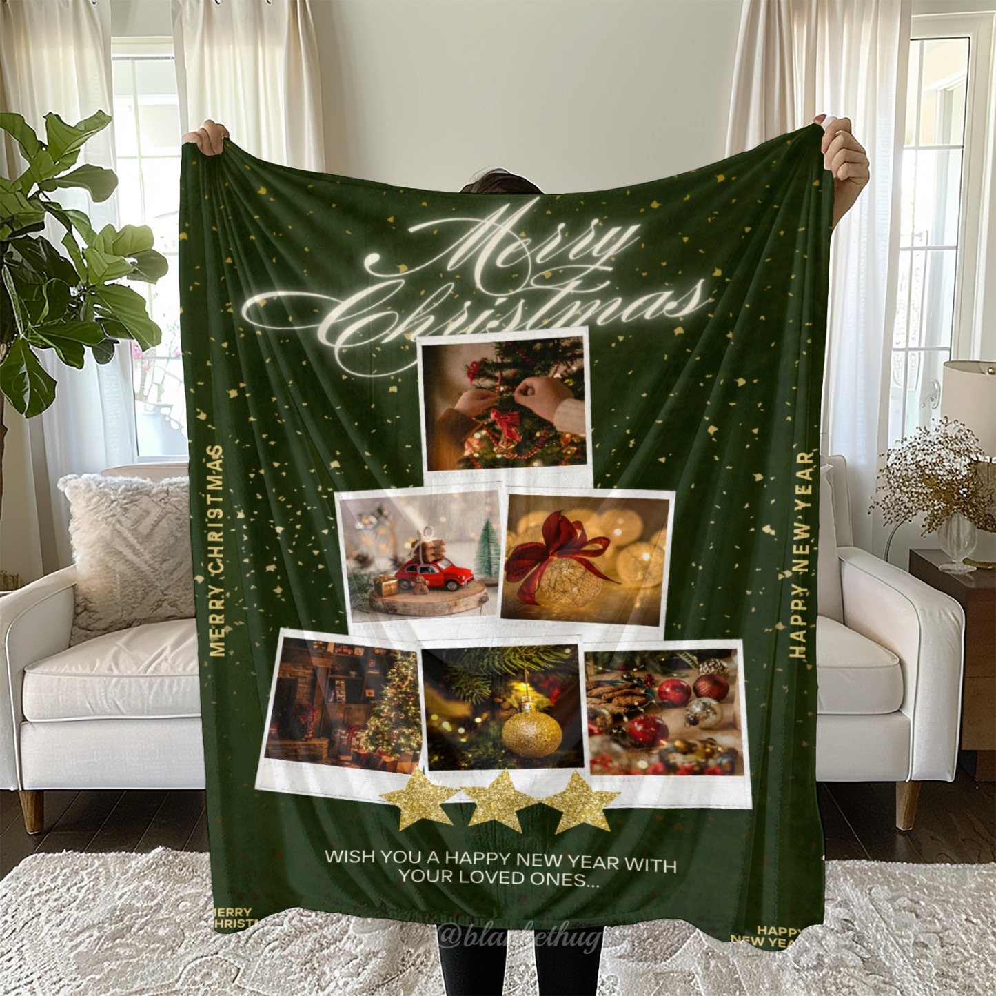 Christmas tree Custom 6 Photos Fleece Blanket