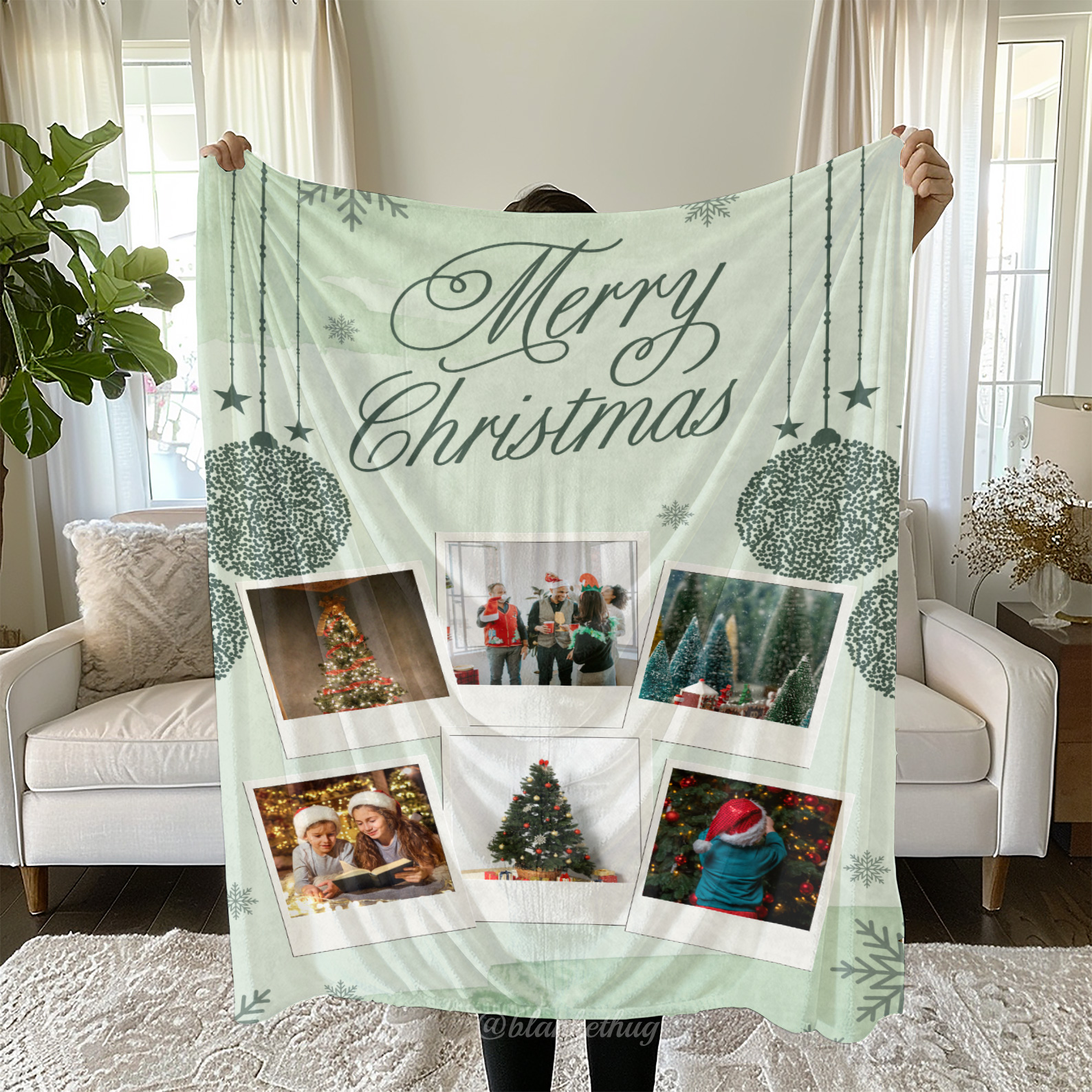 Merry Christmas Custom 6 Photos Fleece Blanket