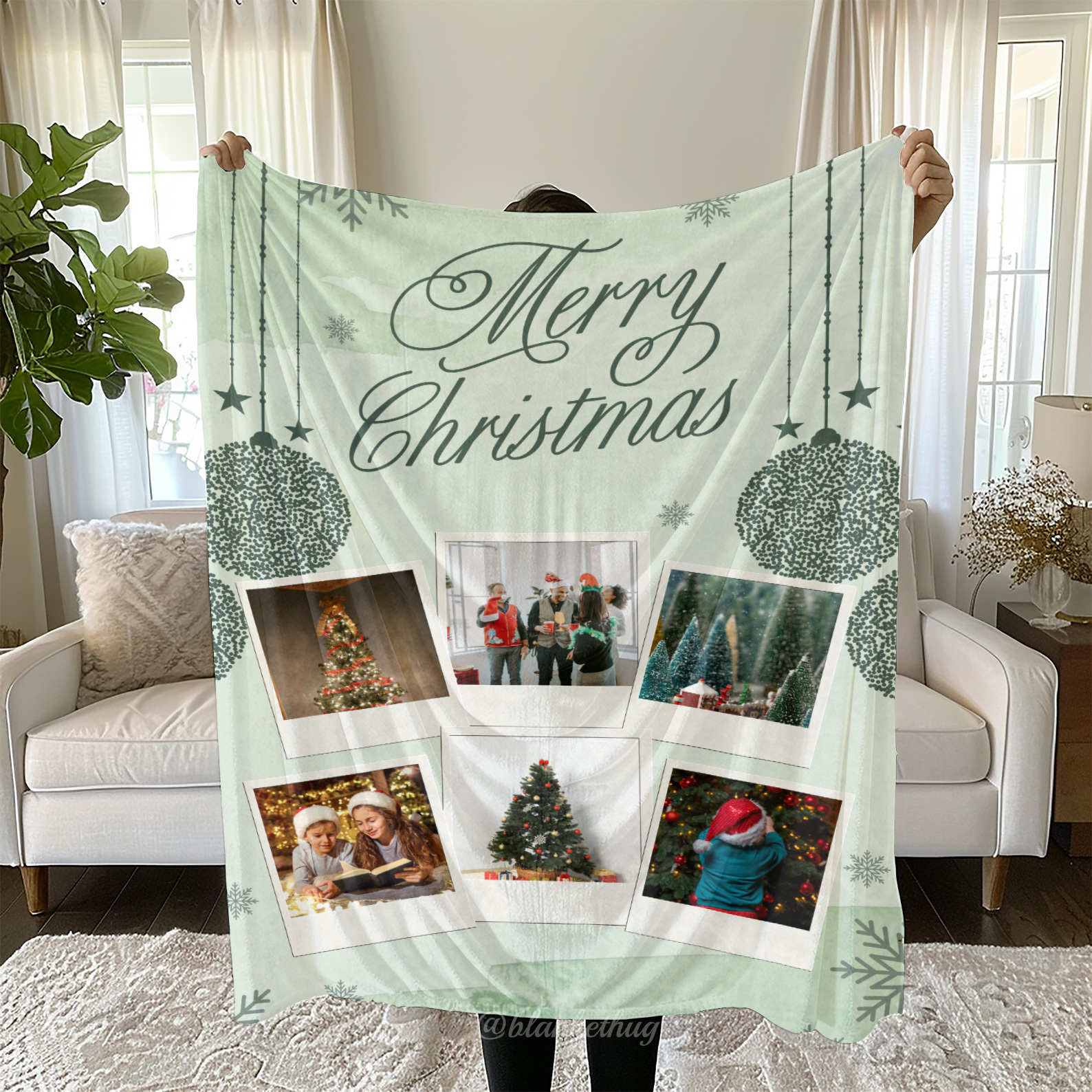 Merry Christmas Custom 6 Photos Fleece Blanket