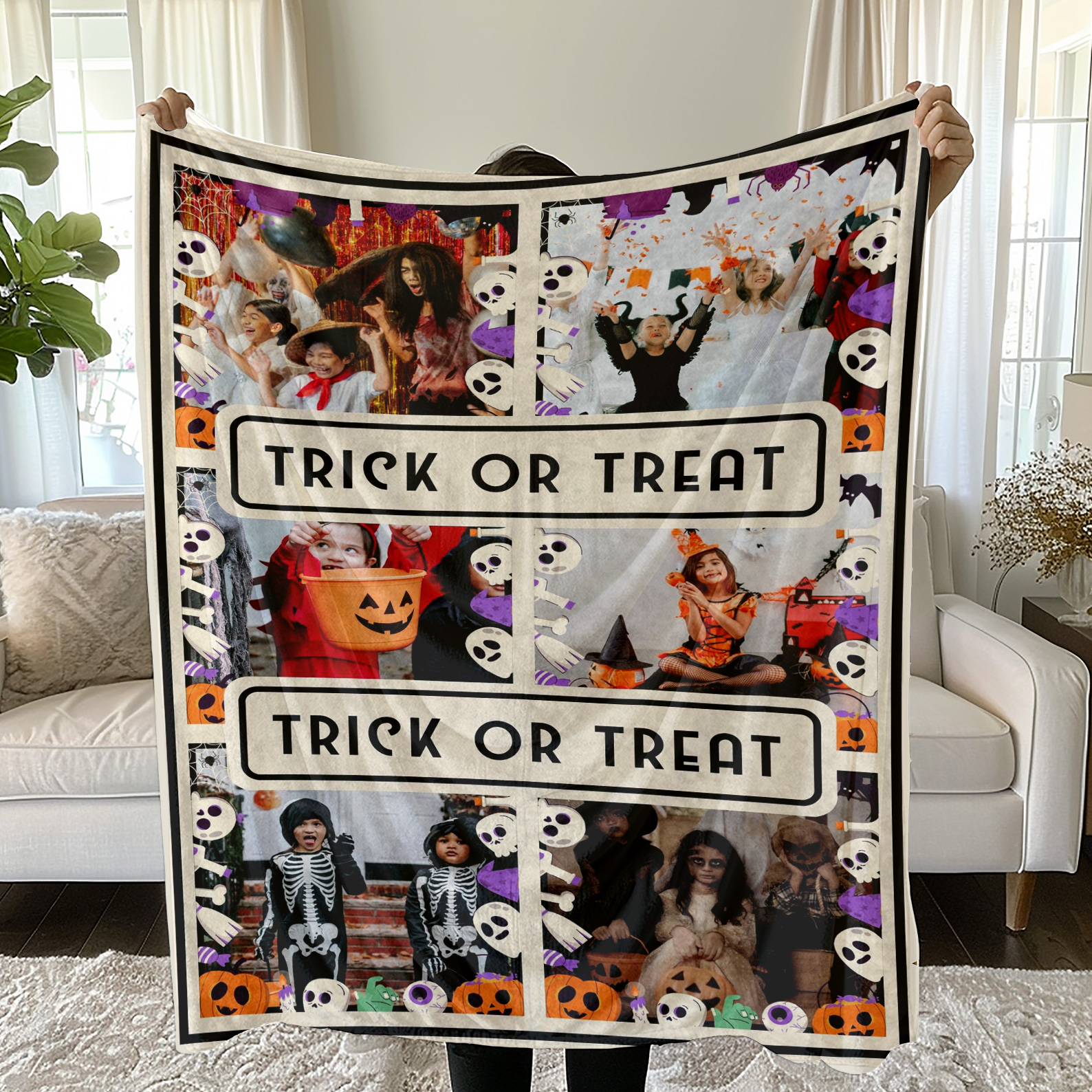 Trick or Treat Halloween Custom 6 Photos Fleece Blanket 