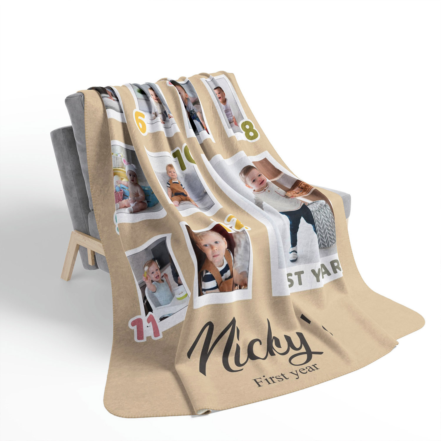 Custom 13 Photos First Birthday Blanket for Baby Kids